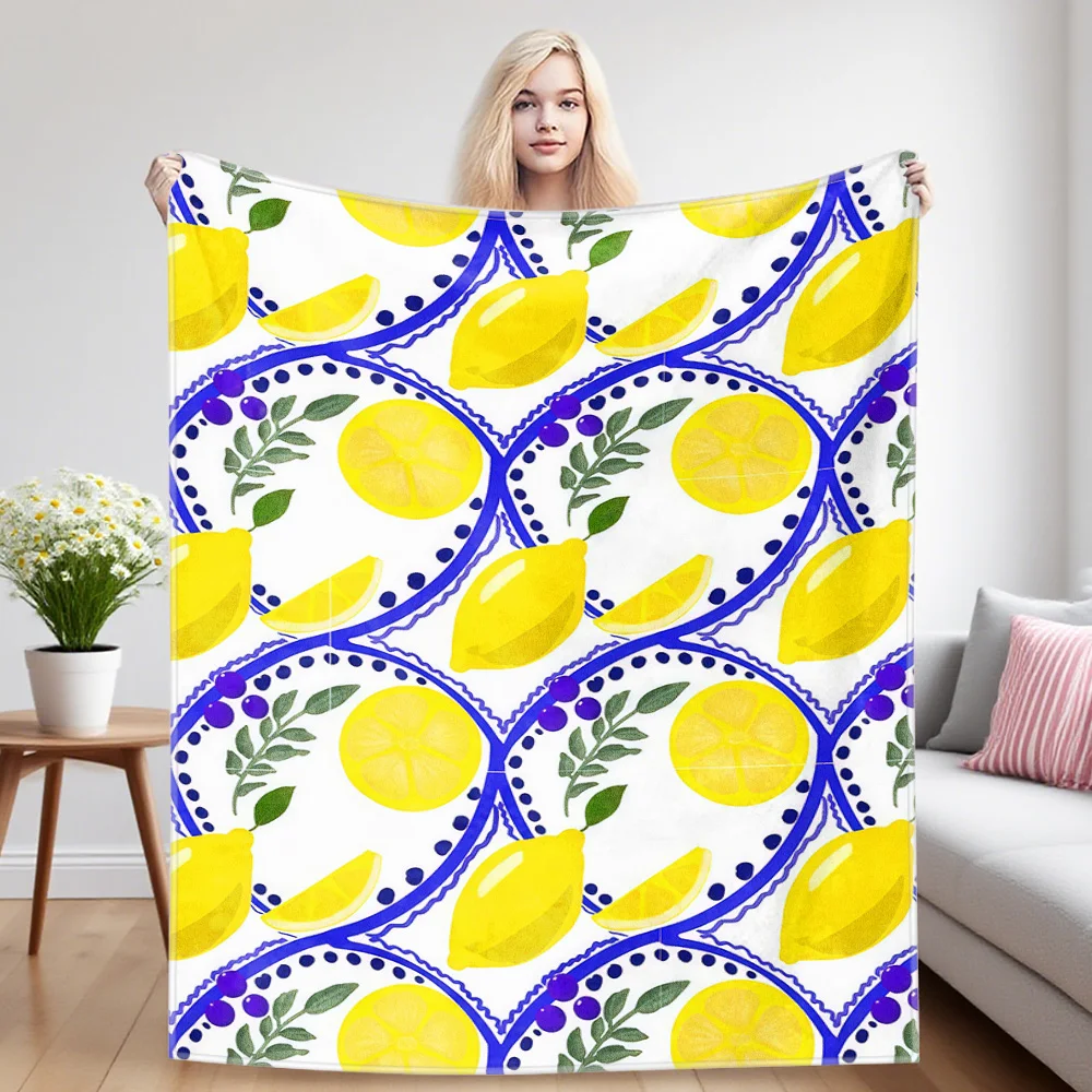 Lemon Blue Ornament Warm And Soft Halloween And Christmas Sofa Decoration Gift With Flannel Blanket