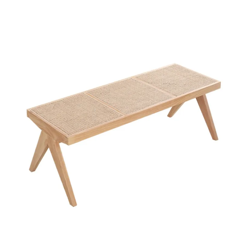 Long stool household shoe changing stool, Nordic bedroom bedside stool, rectangular cross-border rattan dining chair
