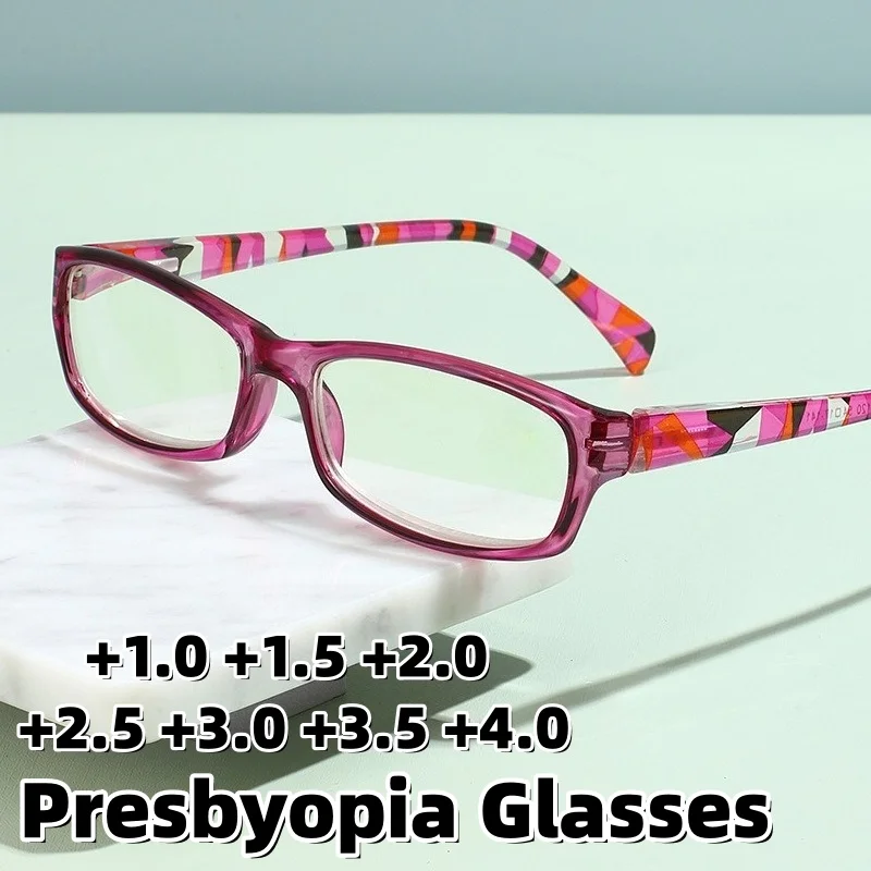 

New Fashion Square-Frame Anti-Blue Light Presbyopia Glasses Elegant Floral-Patterned Frames Comfortable Reading Eyewear