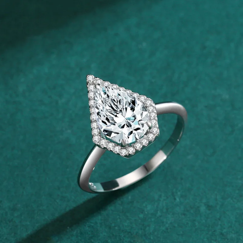 خاتم نسائي فاخر مطلي بالألماس والبلاتينيوم على شكل قطرة S925 من الفضة الإسترليني للهدايا #3