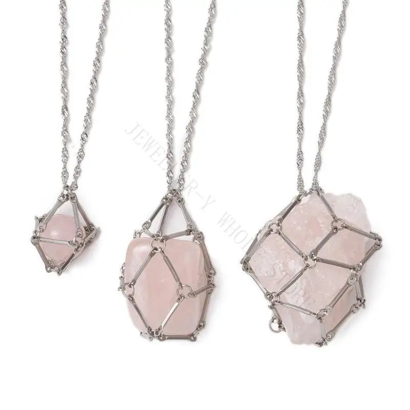 R7UF 3pcs Empty Crystal Holder Cage Necklace Stackable Neck Chain Gift for Men Women