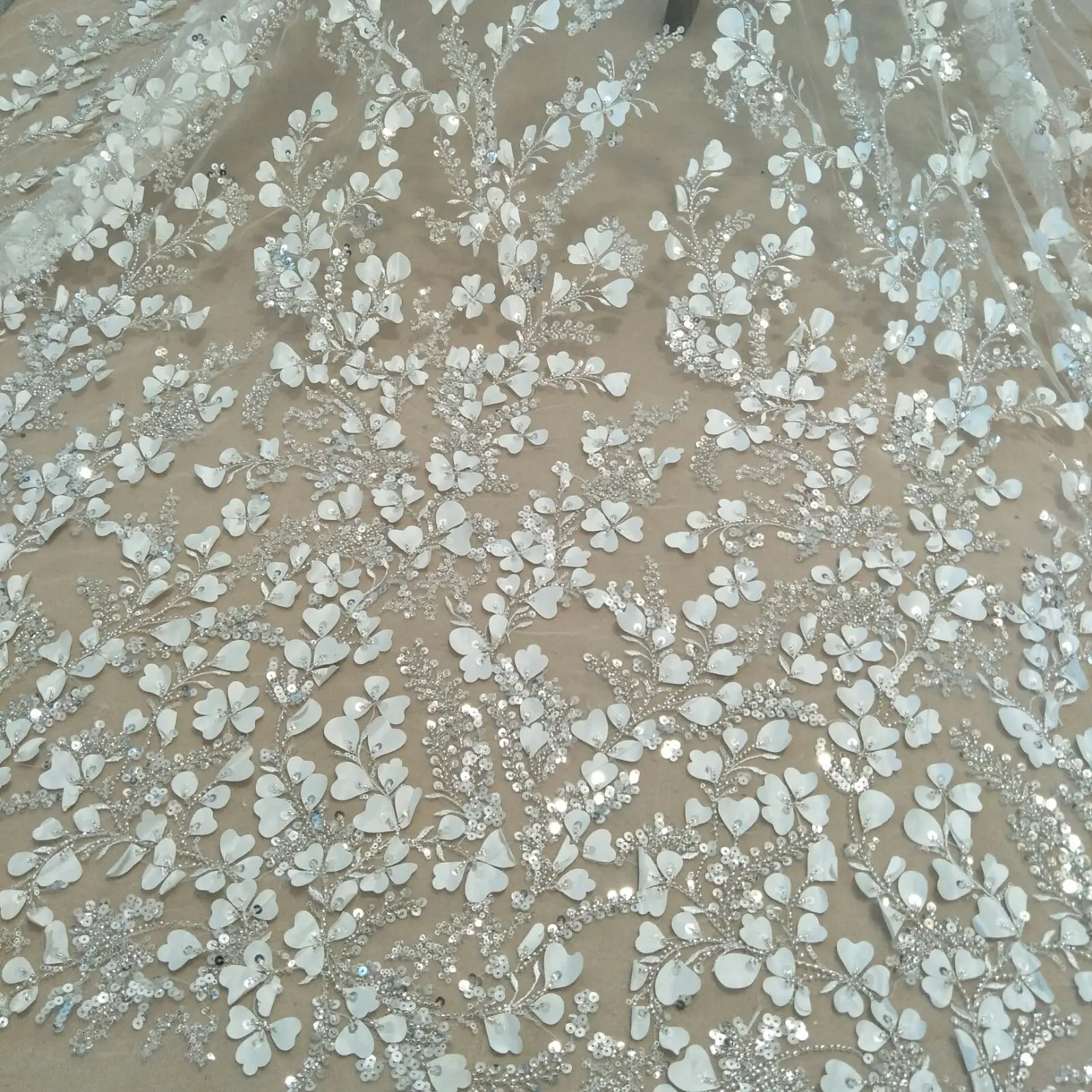 2024 Newest 3D lace fashion dress Wedding dress children\'s clothing fabric lace with beads and sequins sell by yard
