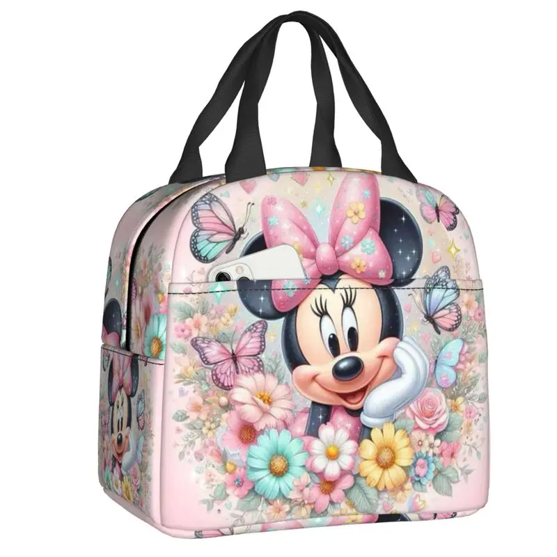 

Custom Anime Cartoon Cute Mickey Mouse Minnie Insulated Lunch Bag Women Portable Thermal Cooler Bento Box Beach Camping Travel