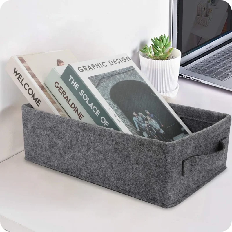 Foldable Felt Storage Basket Lightweight Uncovered Design Office Supplies Organizer Home Bedroom Storage Essential