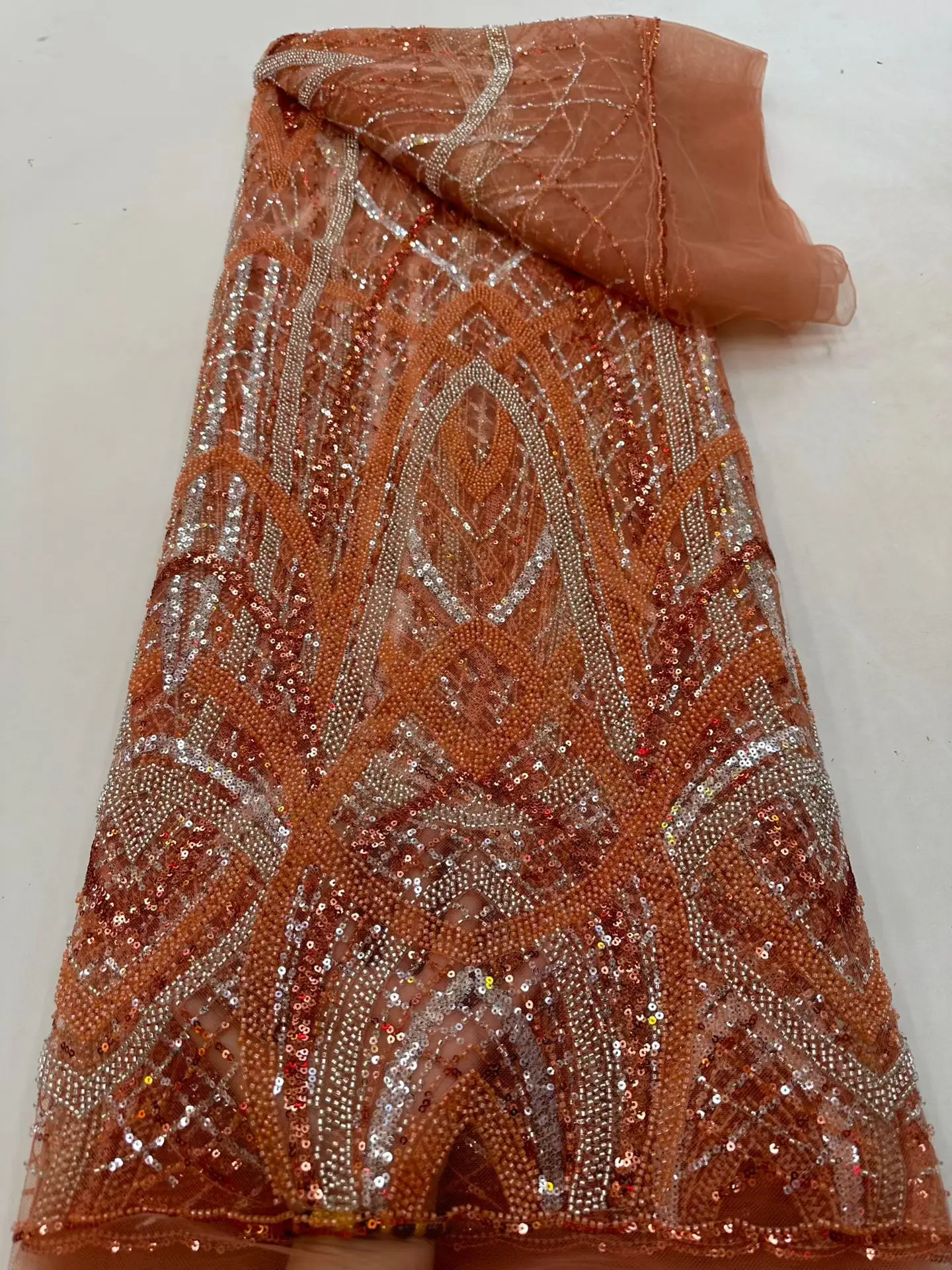 

Африканская кружевная ткань с бисером, 2026, высококачественная кружевная нигерийская французская сетчатая кружевная ткань с блестками для свадебных платьев