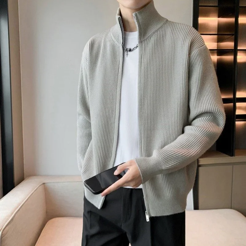 

2023 New Spring and Autumn Fashion Stand Neck Pit Stripe Long Sleeve Sports Loose Casual Trend Versatile Men's Solid Coat