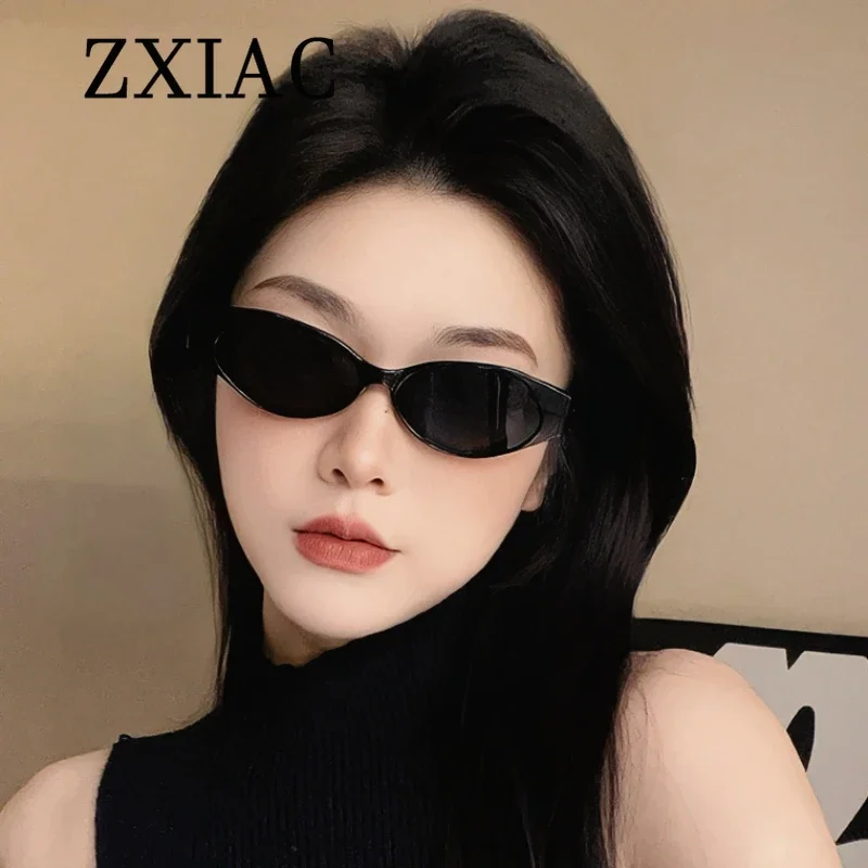 ZXIAC Trendy Small Frame Rivet Sunglasses Women Men Brand Design Cat Eye Sun Glasses Retro Casual Gray Lens Shades UV400 Female