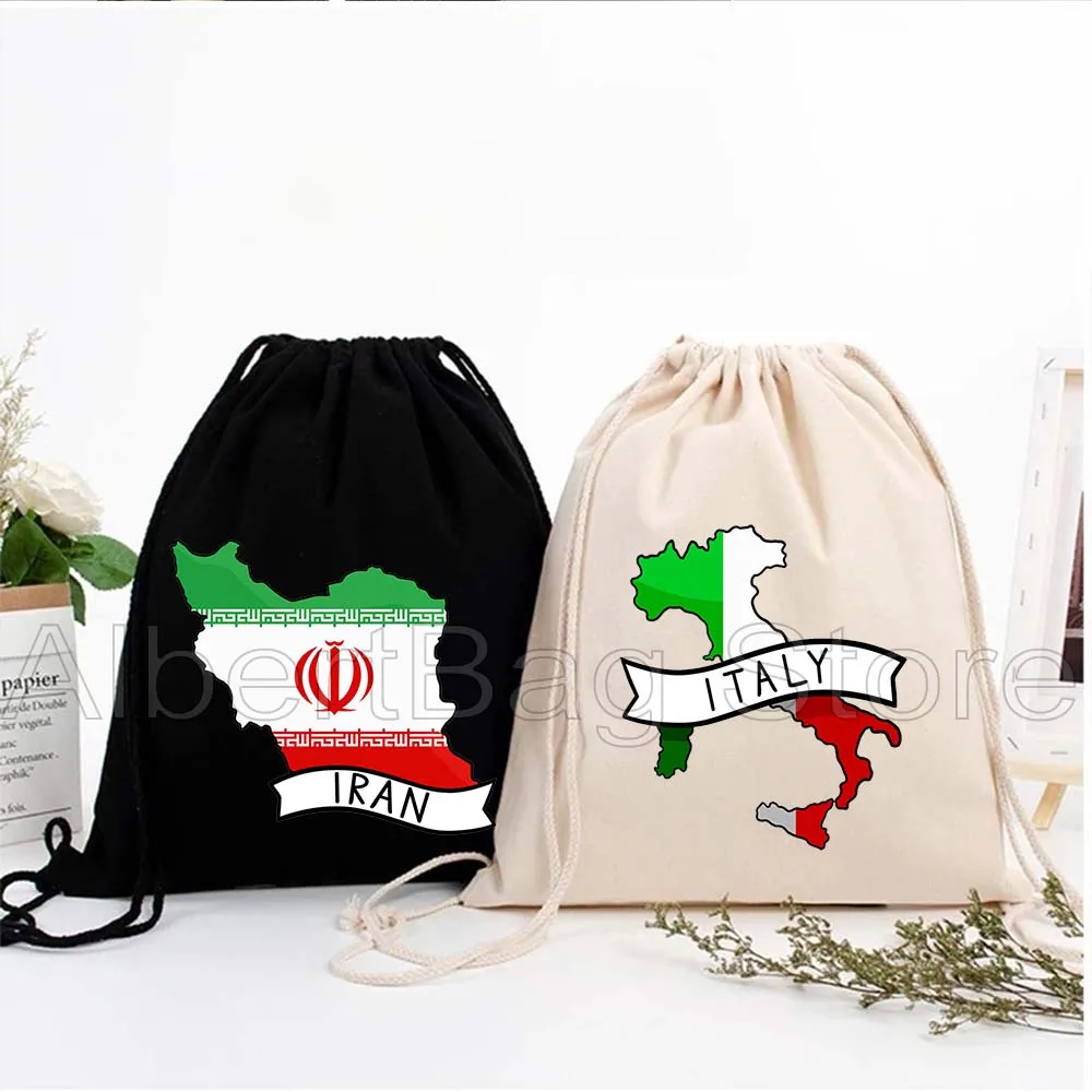 

Georgia Greece Iceland Iran Ireland Italy World Countries Flag Map Gifts Canvas Drawstring Bag Backpack String Sports Sackpack