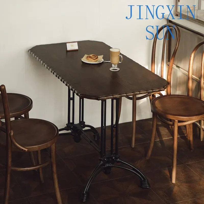 Coffee shop lace rectangular milk tea shop dining casual retro solid wood square round table retro