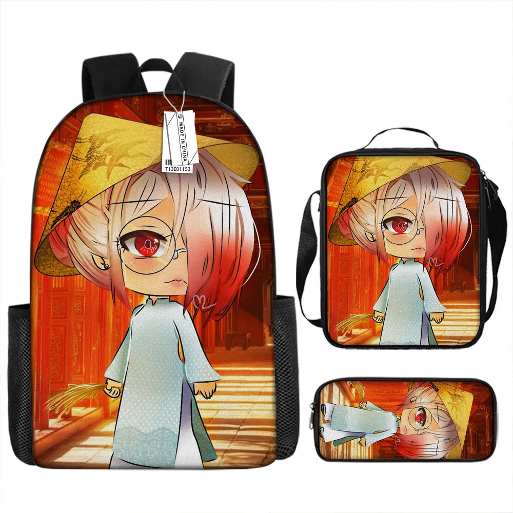 Trendy Popular Novelty Cool Gacha 3D Print 3pcs/Set Student School Bags Laptop Daypack Backpack Crossbody Lunch bag Pencil Case