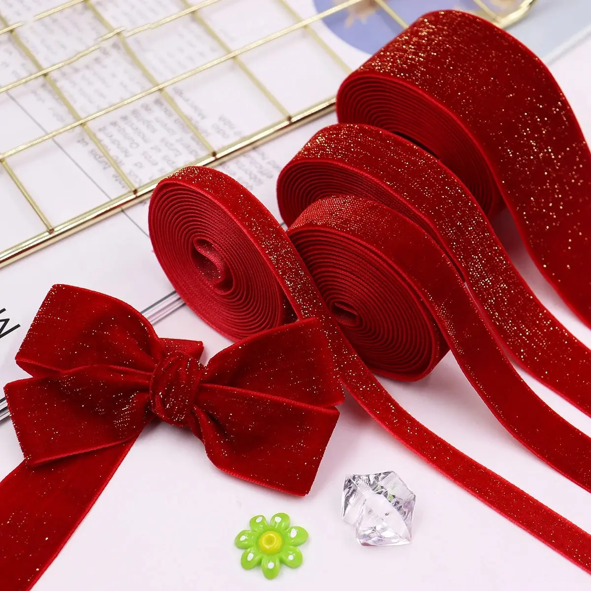 5 Yards  Valentine's Day  Ribbon Red Brilliant New Year Velvet Ribbons Garland, Gifts, Wrapping, Wreaths, Bows