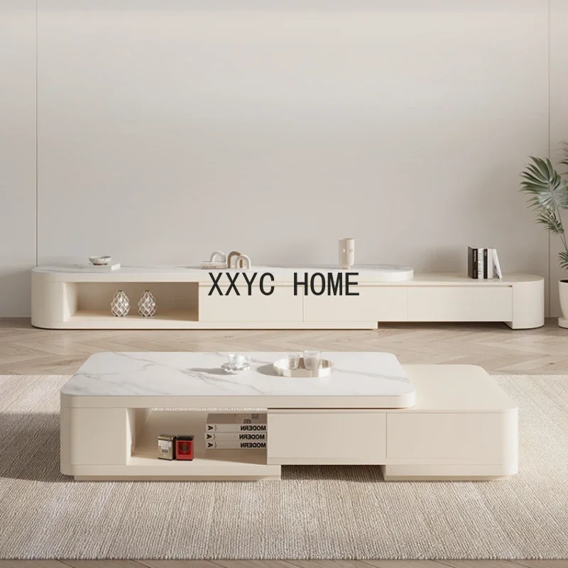 

Extendable White Simple Clear Floor Modern Coffee Table Minimalist Design Mesa Centro Furniture