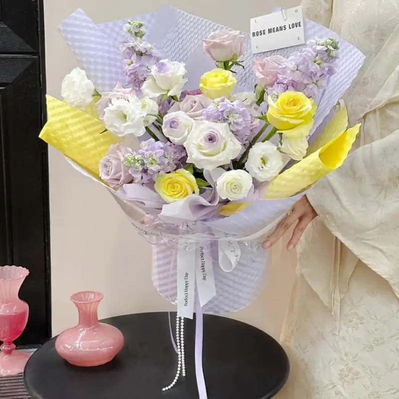10Pcs 50*50cm Tissue Paper Flower Bouquet Wrapping For Florist Wedding Birthday Party Gift Packing Decor DIY Crafts Dot Embossed - view 4