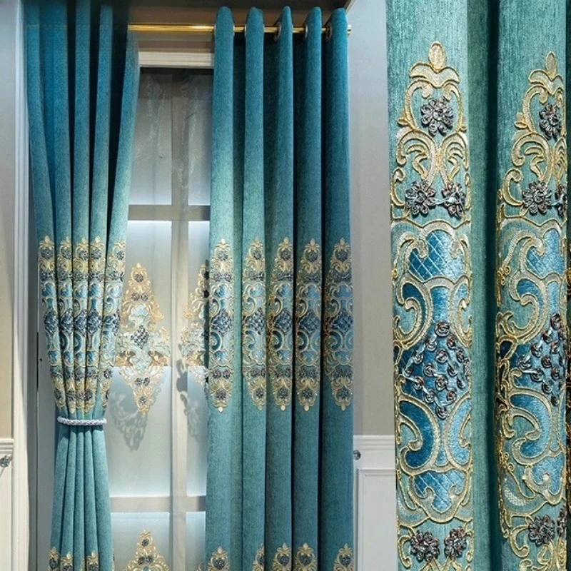Custom  Size！！European High-end Chenille Embroidered Water-soluble Luxury Curtains for Living Dining Room Bedroom Decor Window