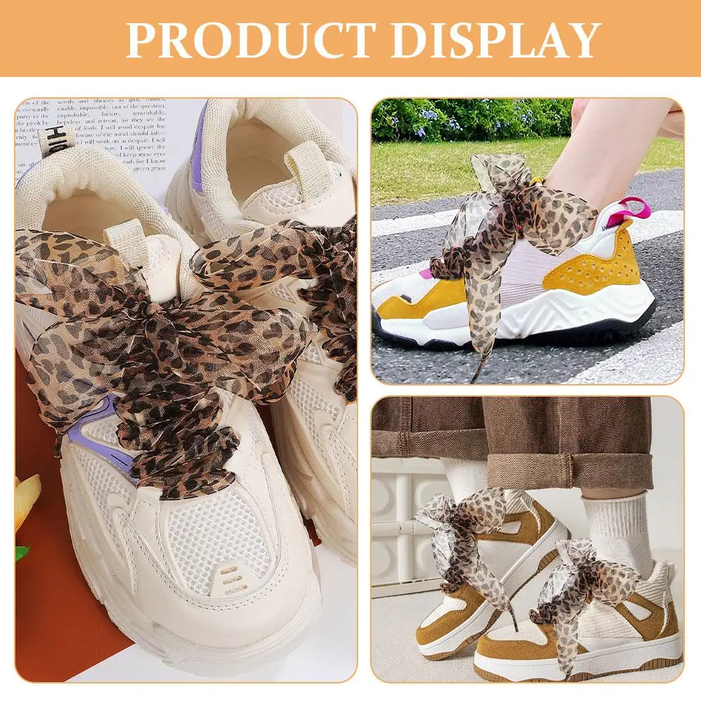 ริบบิ้นผ้าพันคอพิมพ์สัตว์ Shoelaces 4 ซม.กว้าง 110 ซม.ยาวเสือดาว Boot Laces รองเท้าแฟชั่น Lace Up รองเท้า