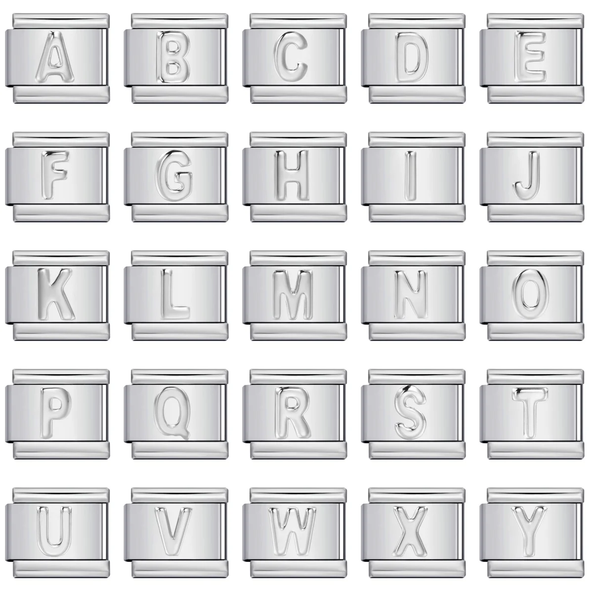New Fashion Convexity Silver Color 26 Letters A-Z Italian Charm Links Fit 9mm Stainless Steel Bracelet Jewelry DIY Making