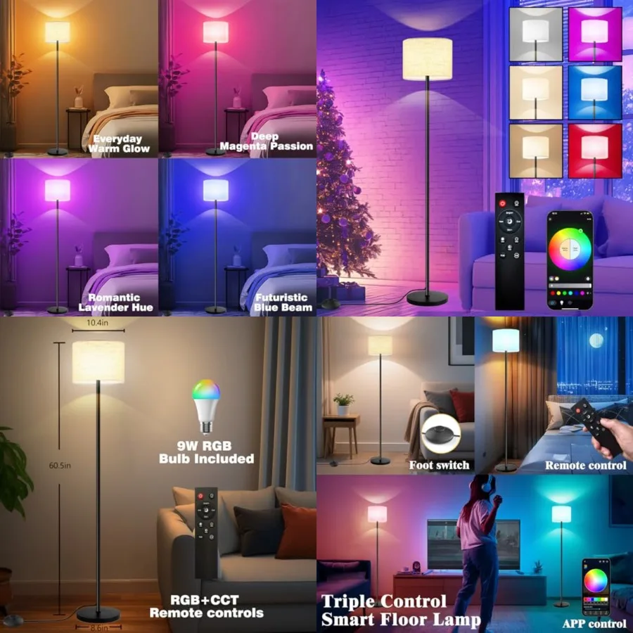 

Smart Floor Lamp with APP and Remote Control - Dimmable RGB and White Light 3000K-6500K for Living Room, Bedroom, Office - Mode