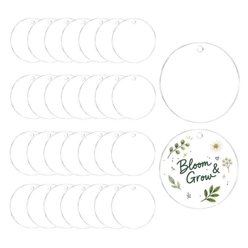 WCS-30 Pcs 3 Inch Acrylic Blanks With Hole Transparent Circle Ornament Clear Round Acrylic Christmas Ornament Blanks