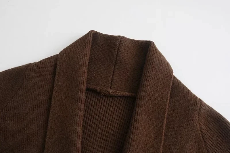 Faionable Knitted Sweater with Belt for Women Versatile Autumn Wear Comfortable Wool Material Long Sve Mid-Length Cardigan