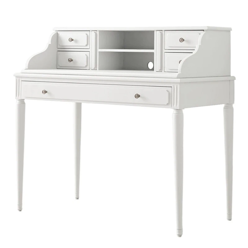 Solid Wood French Vintage Writing Desk For Children Customizable White Computer Learning Table With Storage