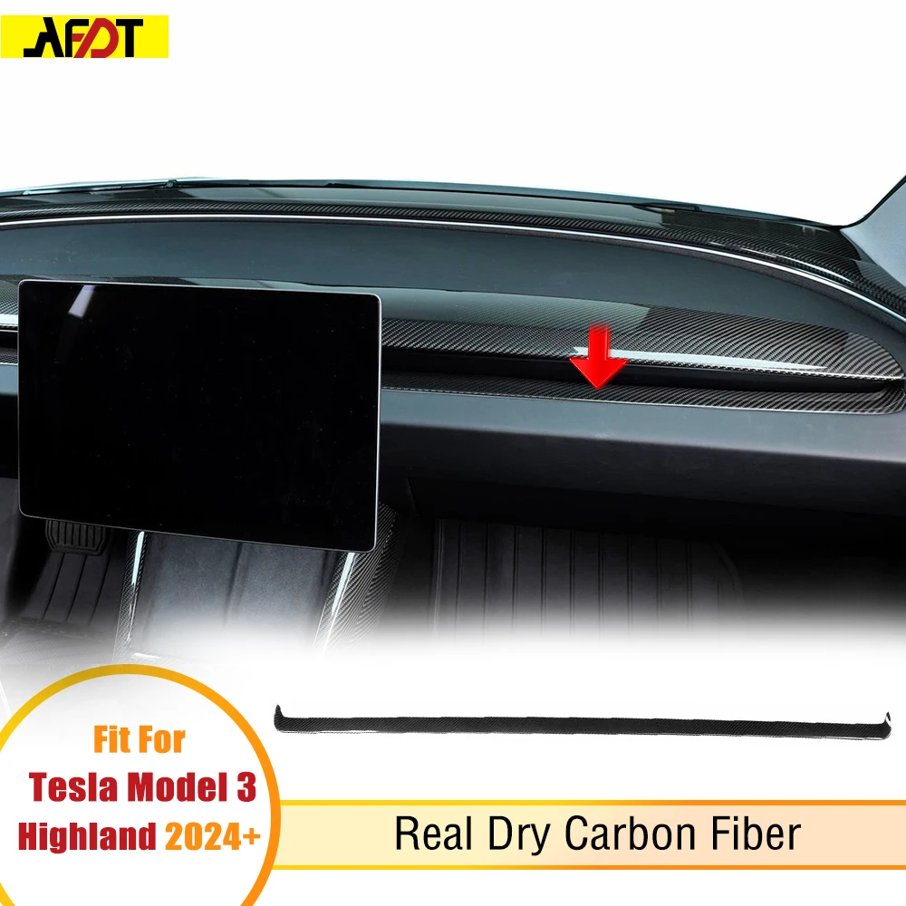 

Для Tesla Model 3 Highland 2023 2024, наклейка на крышку центральной консоли из настоящего углеродного волокна, аксессуары для салона автомобиля