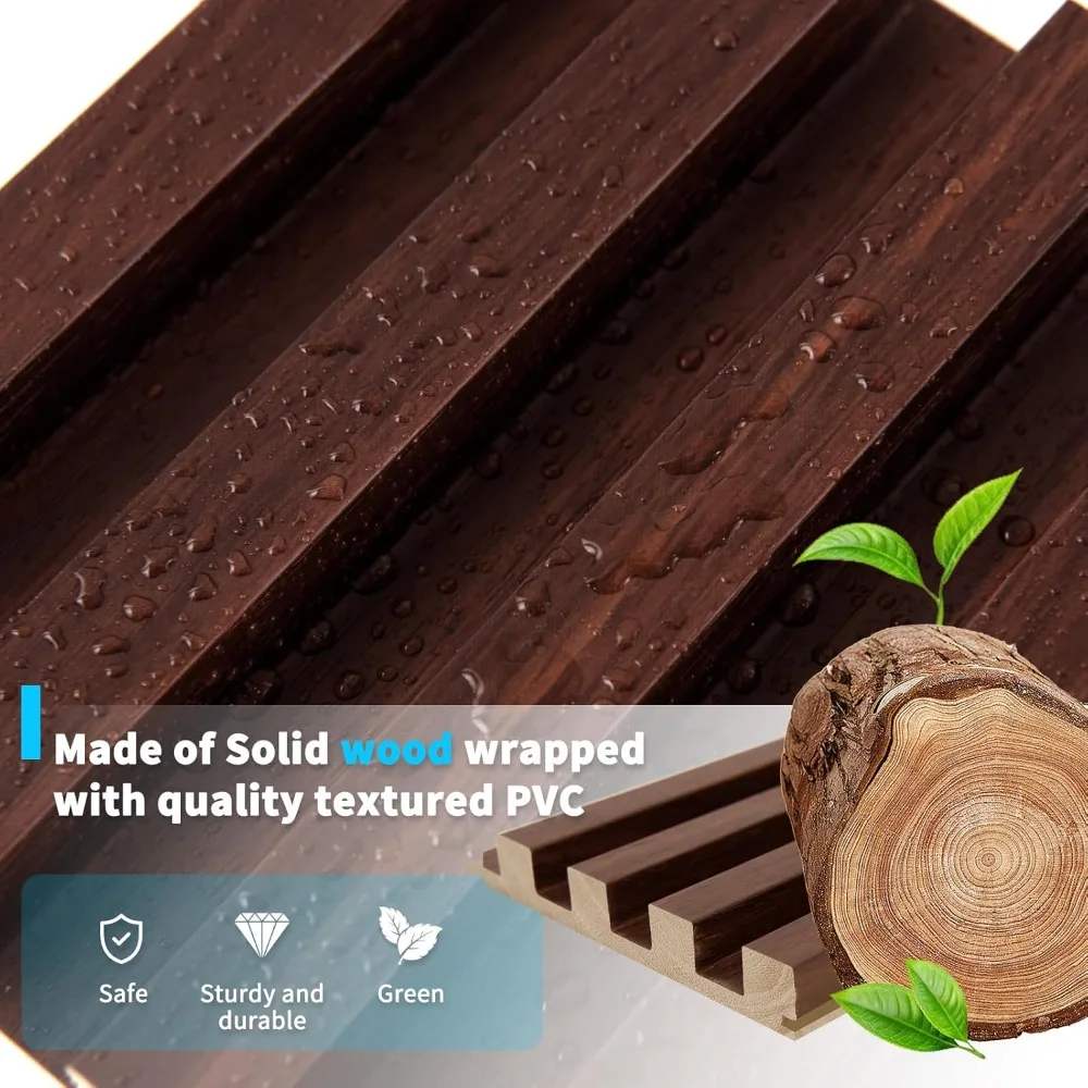 Paneles de pared de madera de listones para decoración de interiores y techos - Paquete de 4 piezas + 1 pieza de borde final, tamaño 108 x 5,7 pulgadas - Nogal