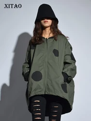 [XITAO] Europe 2018 New Arrival Autumn Casual Women Polka Dot Print Stand Collar Coat Female Full Sleeve Loose Jacket LJT3848