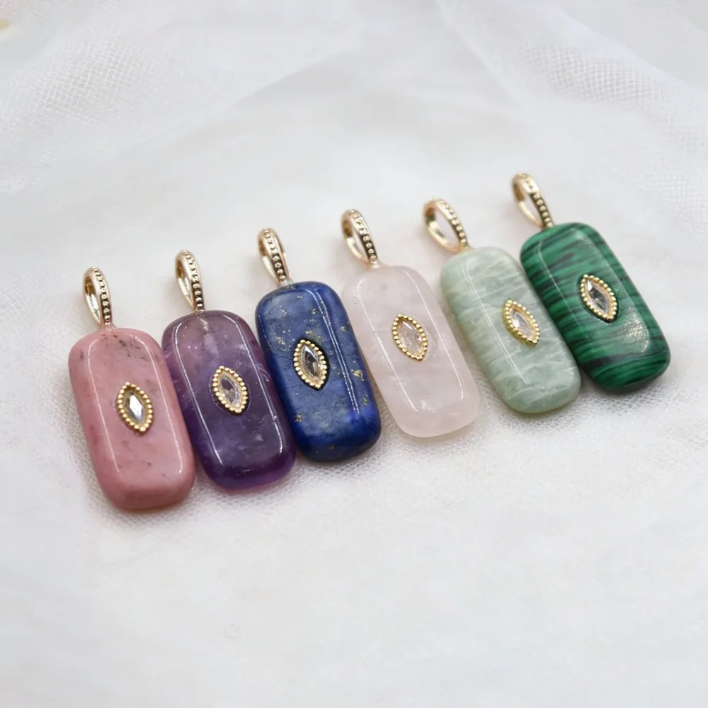 

Набор из 6 латунных подвесок-глазок с кубическим цирконием, позолоченных 18-каратным золотом, с натуральными камнями в форме прямоугольника, для изготовления ювелирных изделий