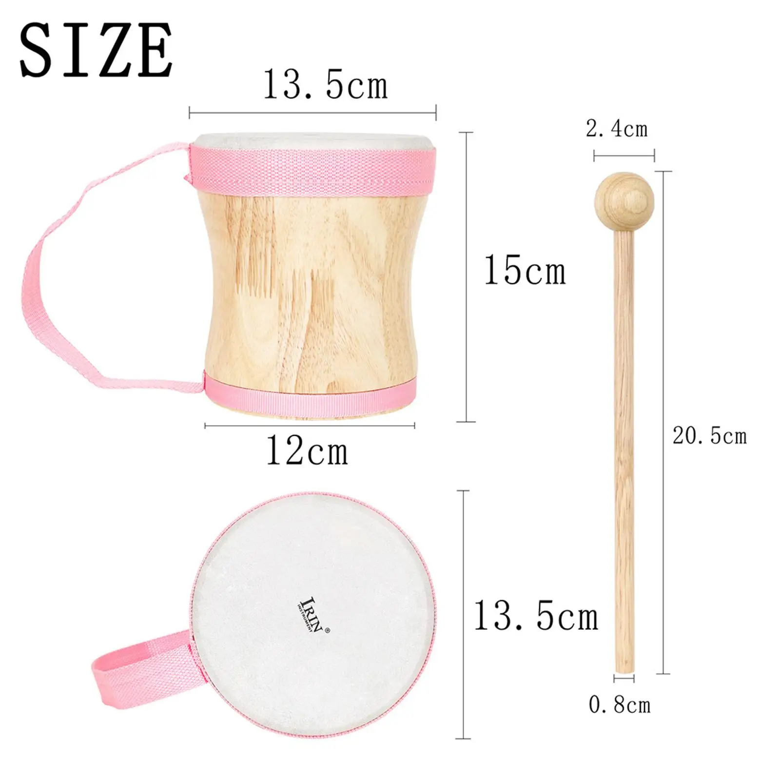 Kids Drum Set, Wooden Drum Set with Carry Strap, Wooden Drum Sticks Toy Drum Set Musical Instrument Drum Set for Girls Boys view 6