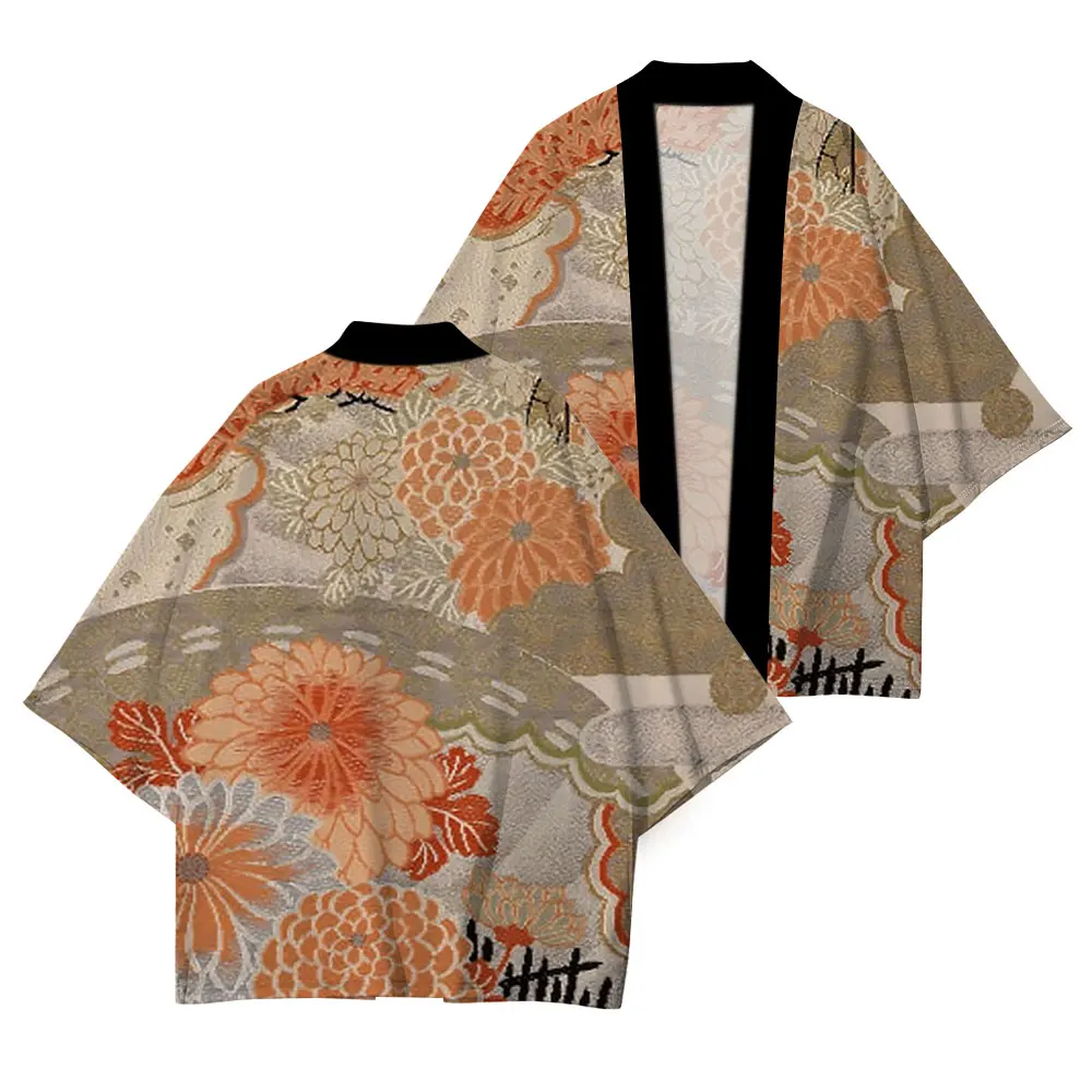 Ropa tradicional japonesa, Kimono japonés, estampado de crisantemo, cárdigan cómodo de alta calidad, Media manga