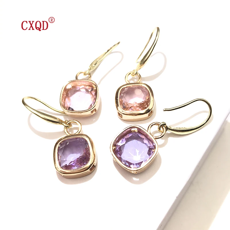 Trendy Exquisite Transparent Multicolor Square Glass Drop Earrings for Women Fashion Jewelry Gold Color Wedding Party Gift