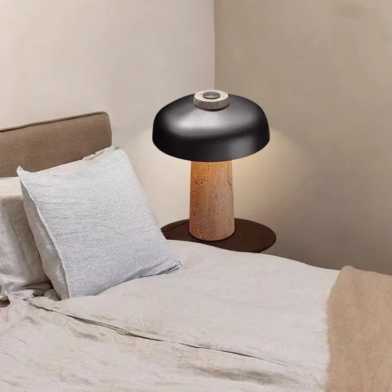Natural Travertine Nordic Design Wabi Sabi Style Bedroom Bedside Table Lamp Creative Simple Living Room Decoration Warm Lights