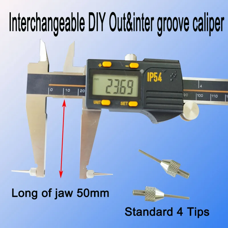 Digital vernier caliper Removable replaceable tips outside internal groove cone round rod long jawmulti-function Interchangeable