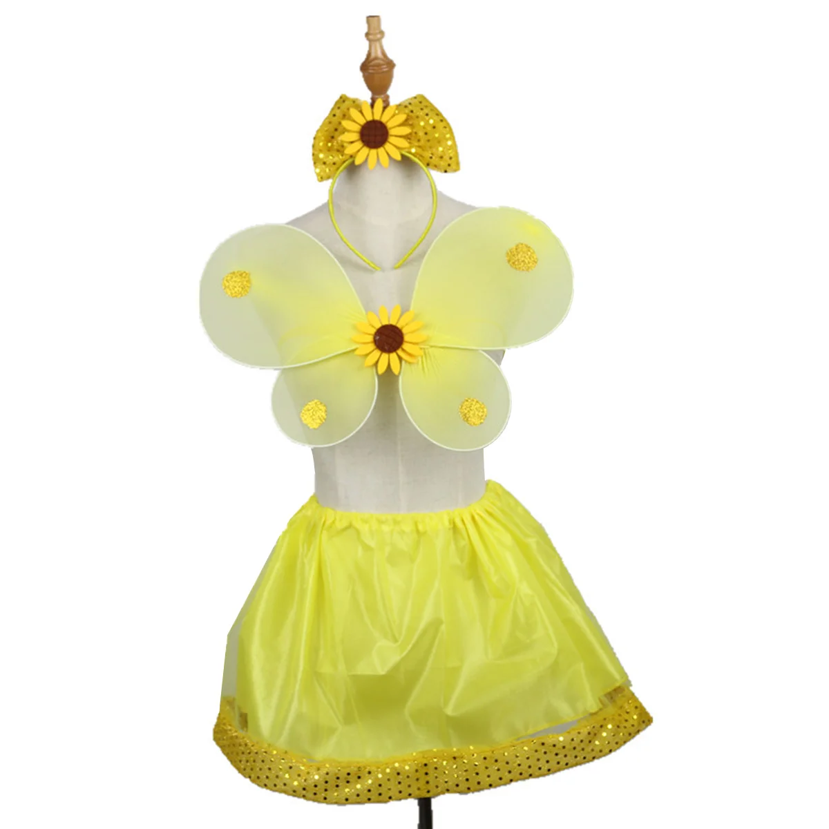 3Pcs Gold Sunflower Fairy Dress Set Complete Girls Costume Outfit for Fairy Party Cosplay Kids Costumes Girls Costumes