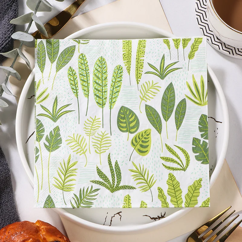 

Botanical Green Leaves Decoupage Paper Napkins for Wedding Birthday Party Supplies Baby Shower DIY Nature Table Decor 냅킨
