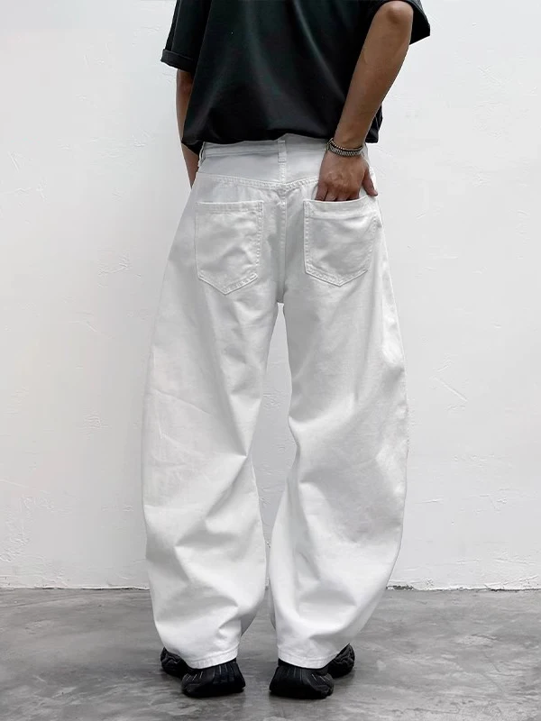 سراويل تقليدية مرسومة يدويًا بيضاء فضفاضة واسعة الساق سكين تصميم بسيط الراقية الشعور الشبابي الطاقة Sle الصيف الرجالية