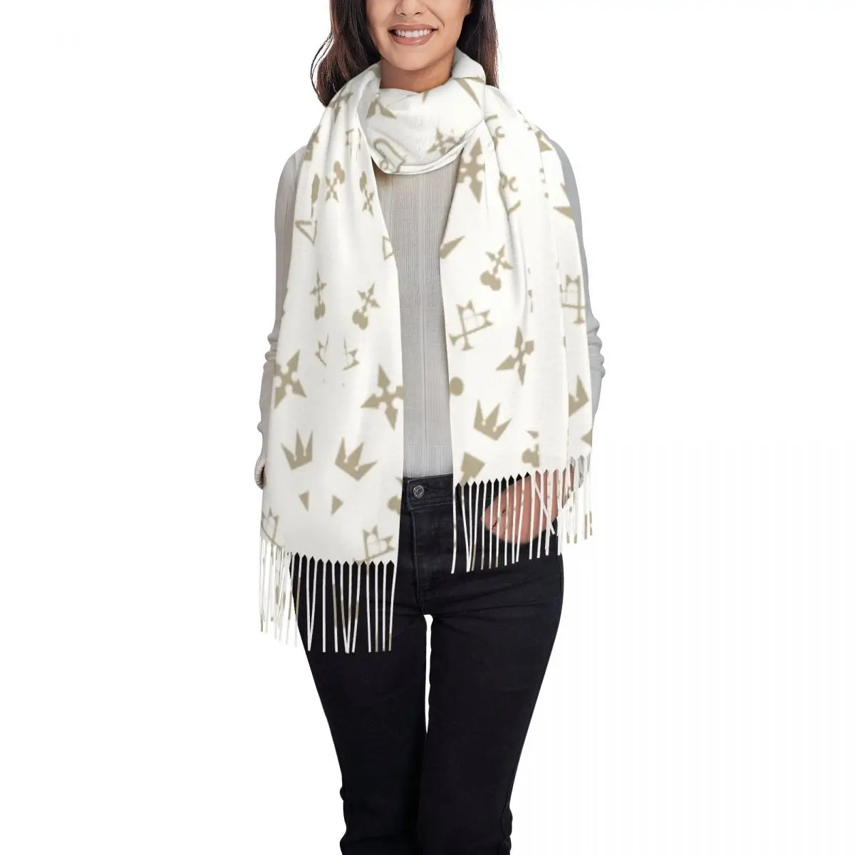 Golden Symbols Poncho In Winter Comfortable With Tassel Women Outwear Birthday Fringe Wraps