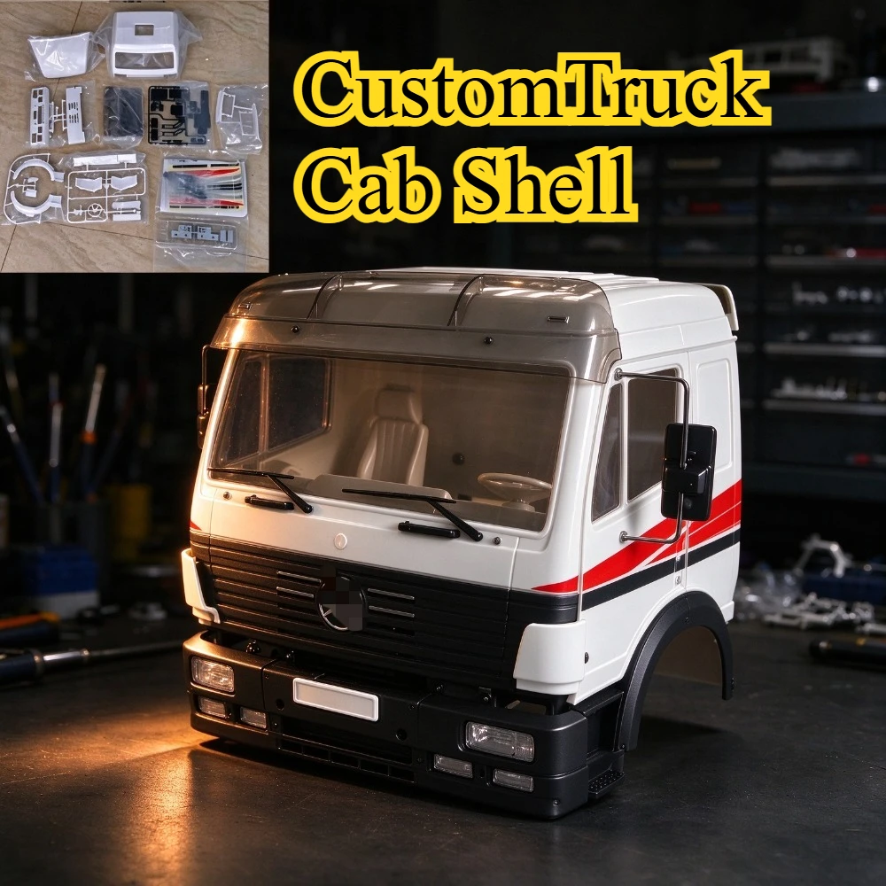 RC Tractor Truck Cab Shell Upgrade With Decorative Stickers custom size Spare Parts For 1/14 Tamiya Replacement Accessories