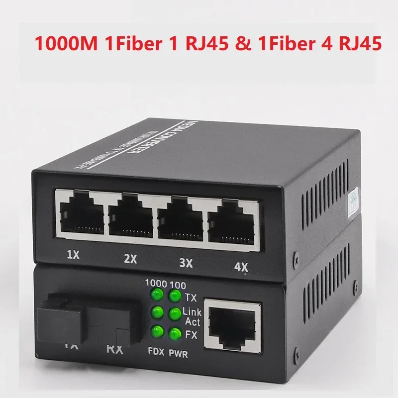 1 쌍의 광섬유 포트 RJ45 이더넷 포트 100/1000M 미디어 컨버터 단일 모드 Gigable 광섬유 광 트랜시버 단일 모드 20/25KM