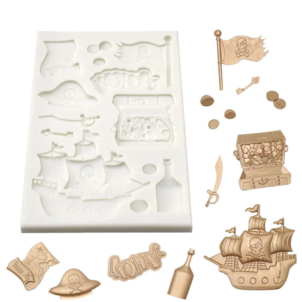 Pirate Boat Gold Coin Silicone Mold Chocolate Sugarcraft Mould Fondant Cake Decorating Tools m438