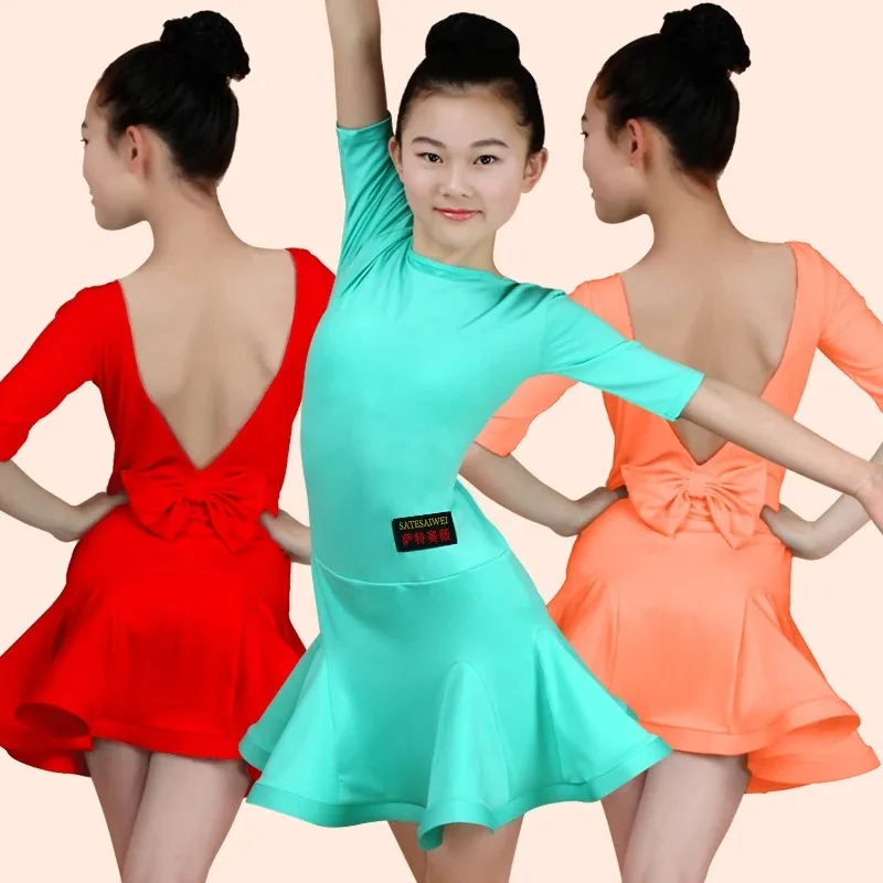 ละติน Ballroom Dress JUNIOR เต้นรำละตินสีแดง Flamenco Dance