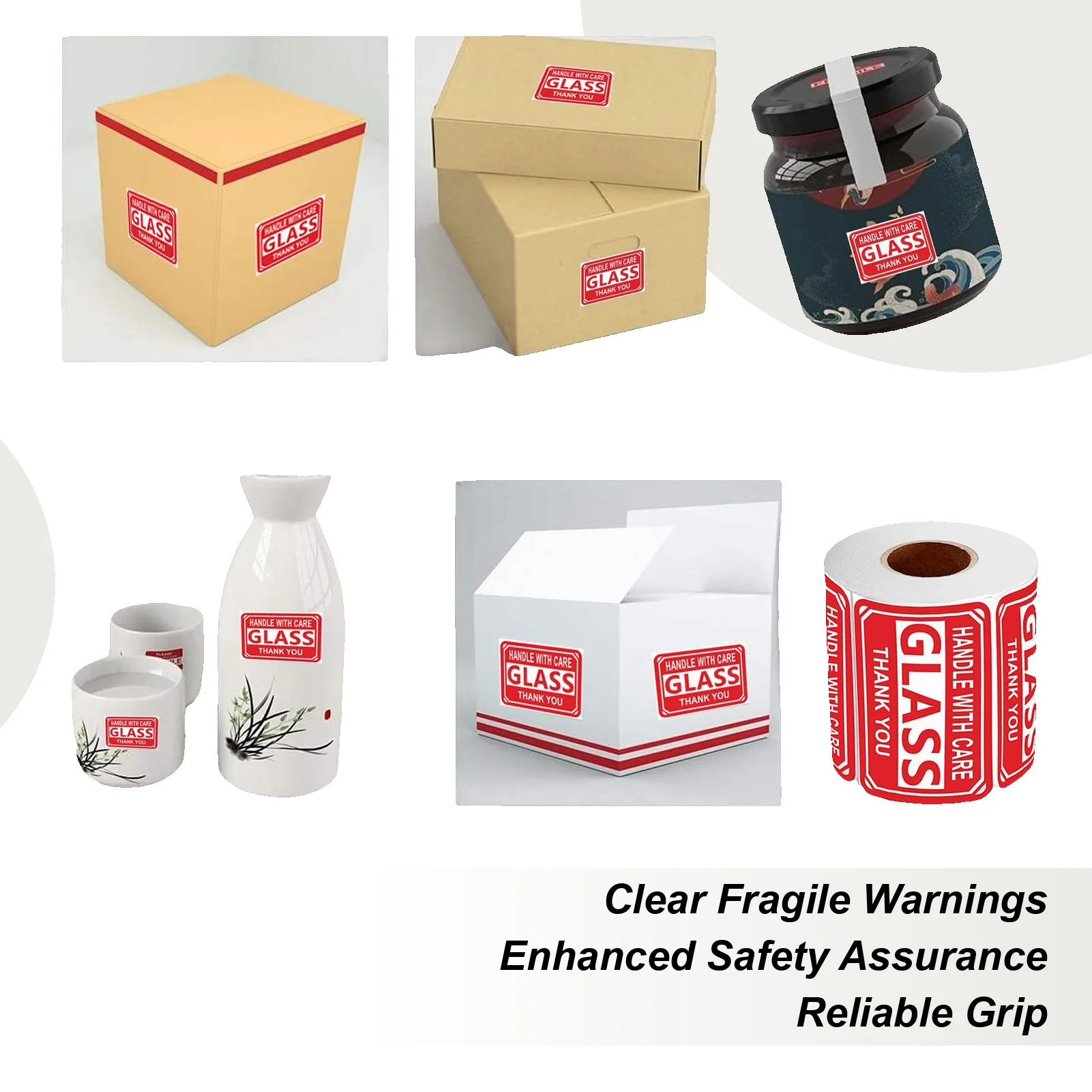 ملصقات هشة مكونة من 250 قطعة ملصقات تغليف مقبض هشة للعناية بصناديق أطباق الأعمال مواد زجاجية