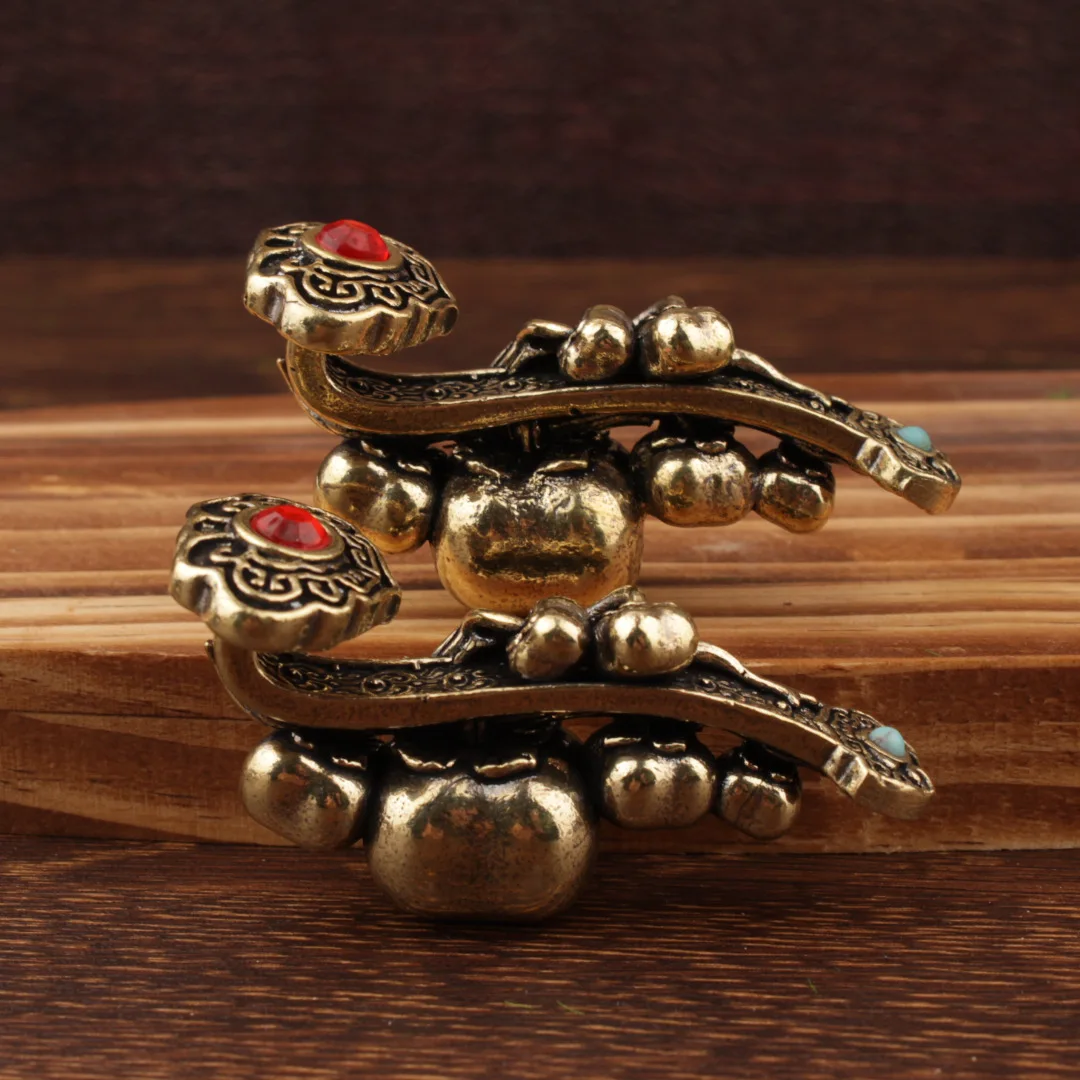 1/2Pcs Old Objects Collection Qianlong Year Ruby Green Stone White Copper Ruyi Rich Auspicious Brass
