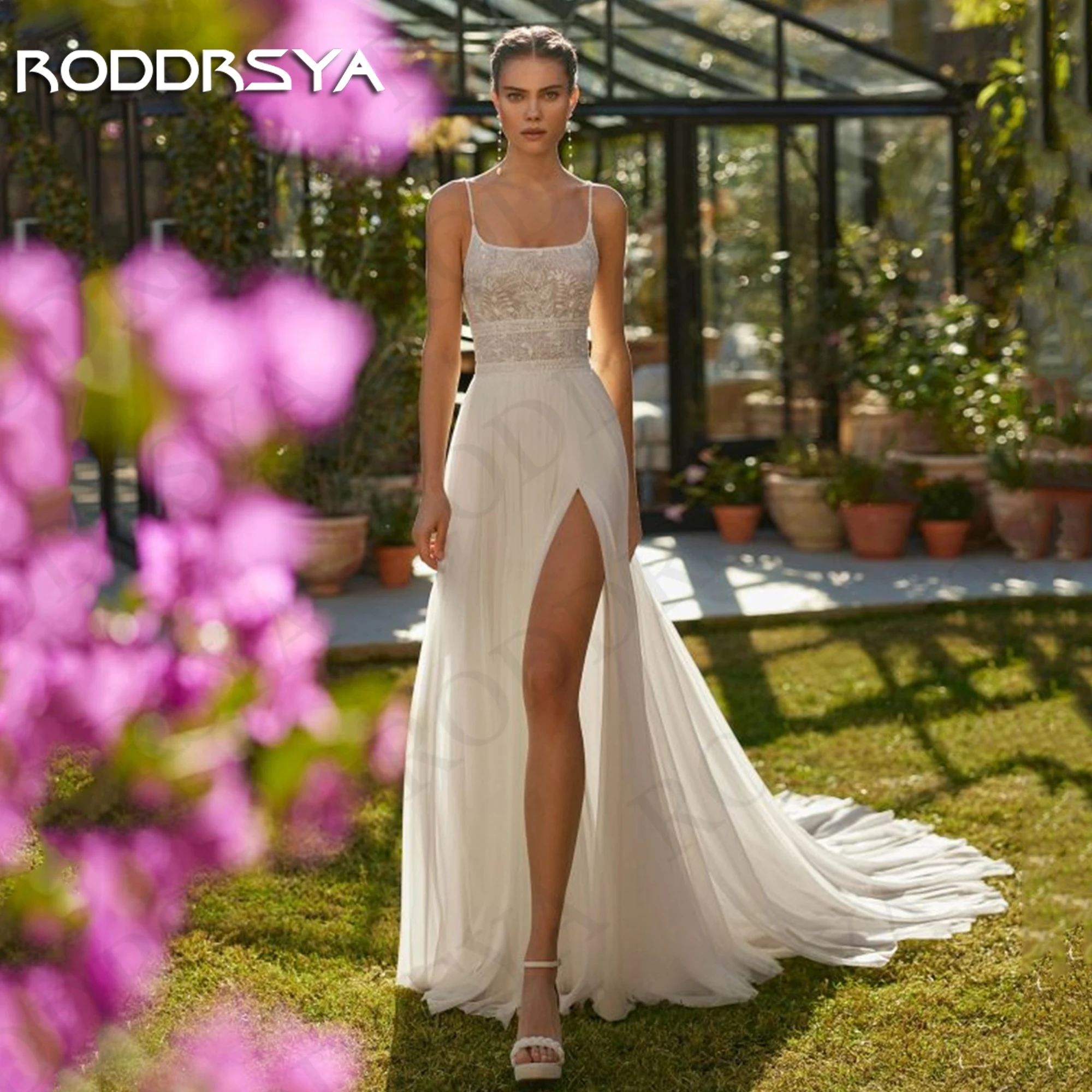 

RODDRSYA Chiffon Backless Wedding Dresses Boho Civil High Split Lace Appliques Bridal Dress vestido de novia boda 2024 Woman