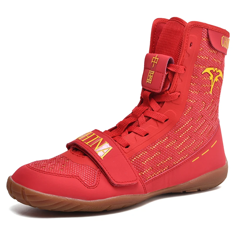 

High Top Men Boxing Sneakers Red Comfortable Wrestling Footwears Breathable Boxing Training Boot Wear-Resisting Combat Sneakers