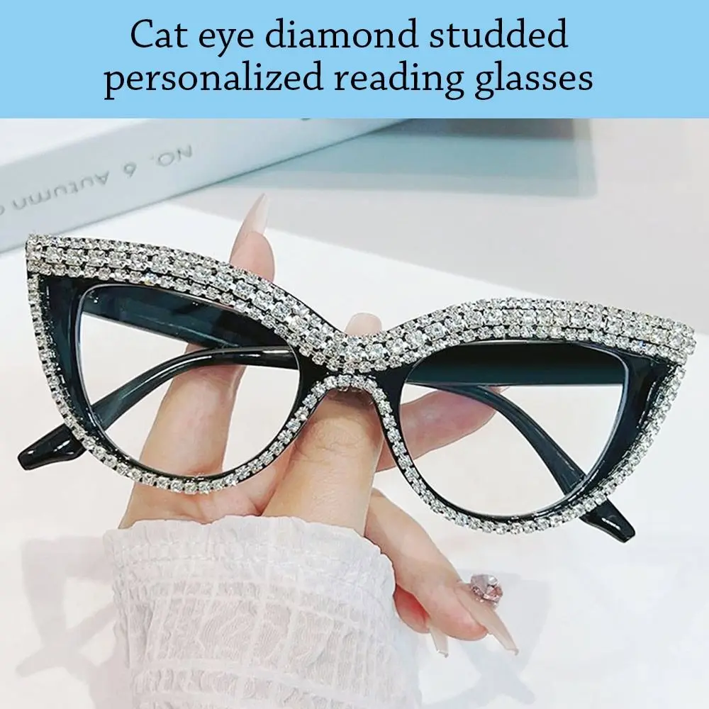 Portable Rhinestone Reading Glasses Vintage Square Hyperopia Glasses Eye Protection Luxury Optical Eyewear for Women