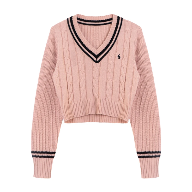 YuooMuoo Women Sweaters 2024 New Autumn Winter V-neck Cartoon Embroidery Pullover Sweaters Streetwear Chic Lady Y2K Knitted Tops