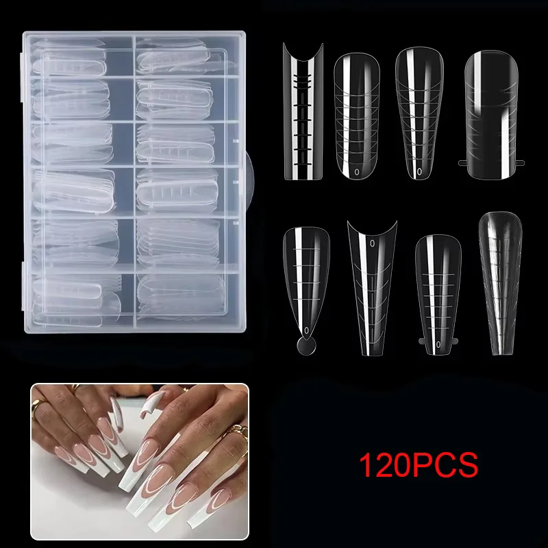120 قطعة من أشكال أظافر شفافة على الوجهين، تغطية كاملة، صناعة قوالب جل سريعة، قوالب تمديد طرف الأظافر، قوالب أظافر ذات طبقة علوية