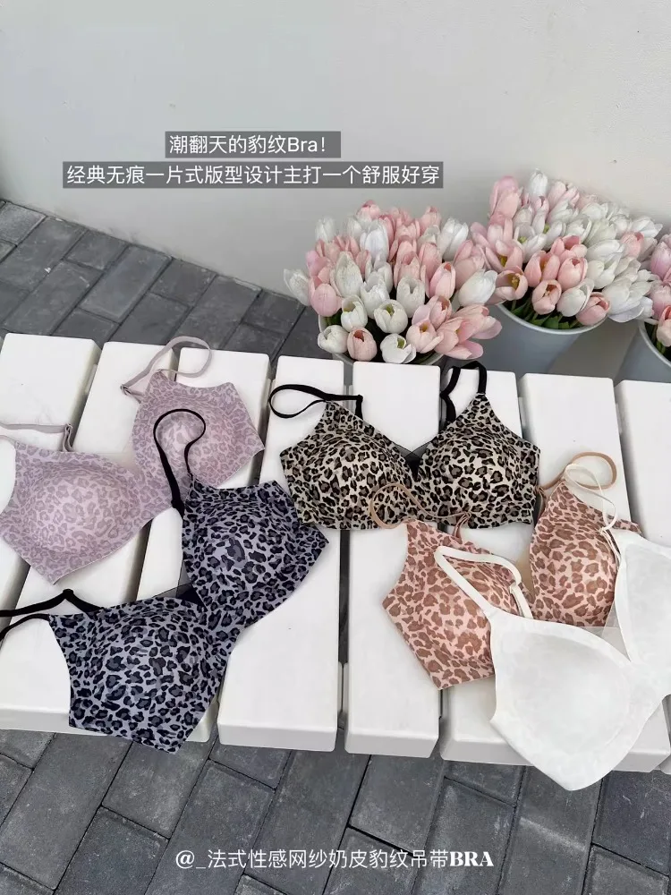 MOYISU Eastern Beast BH: Leoparden-V-Neckholder, 4 Haken, französisches Netz, nahtloser Lift, ohne Bügel |   Midnight Gathering Dessous 32B-38B S-XL