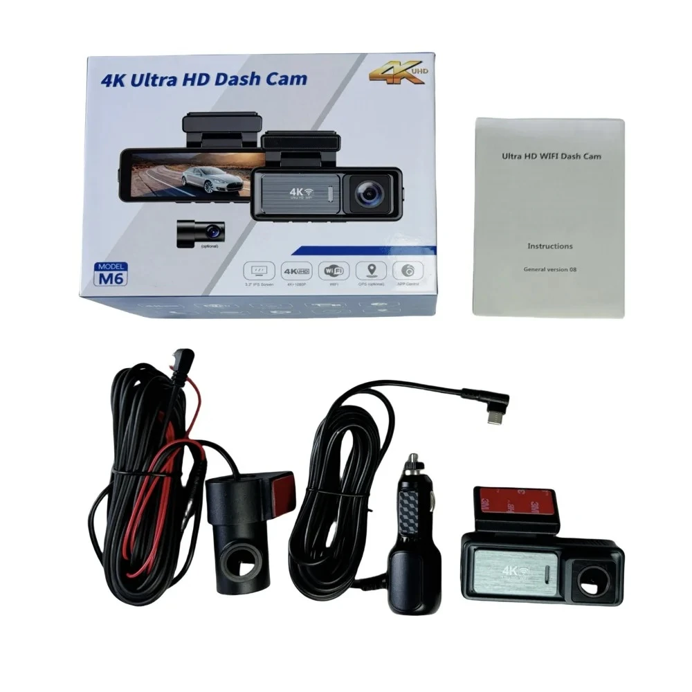 

EE1 M6 Black Dash Cam 4K+1080P Dual Lens Car Driving Recorder With ACC Power Cord Night Vision And 24-Hour Loop Recording